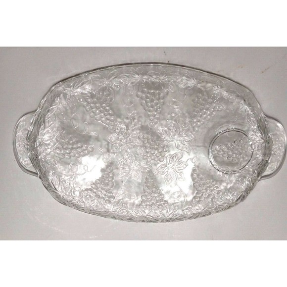 Vtg Anchor Hocking Glass Snack Set 6 Piece Plate & Cup Set Grape Leaf Design - Picture 4 of 12